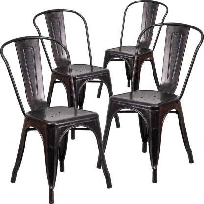 Luke Industrial Style Dining Chair Black Gold - Set of 4 - Modern Galvanised steel