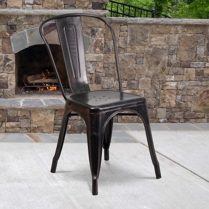 Luke Industrial Style Dining Chair Black Gold - Set of 4 - Modern Galvanised steel - Image 3