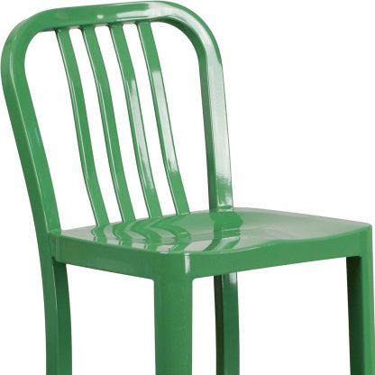 Gael Slat Back Commercial Bar Stool Green - Set of 2 - Modern Galvanised steel - Image 5