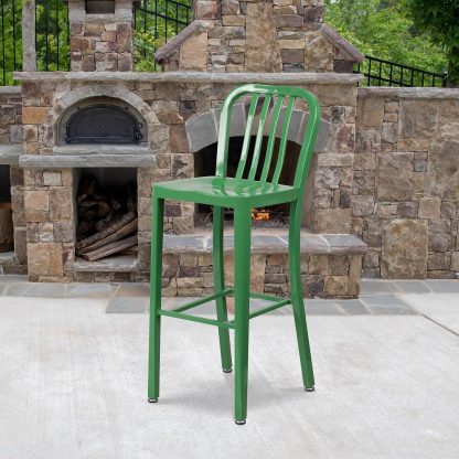 Gael Slat Back Commercial Bar Stool Green - Set of 2 - Modern Galvanised steel - Image 3