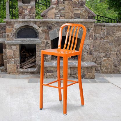 Gael Slat Back Commercial Bar Stool Orange - Set of 2 - Modern Galvanised steel - Image 3