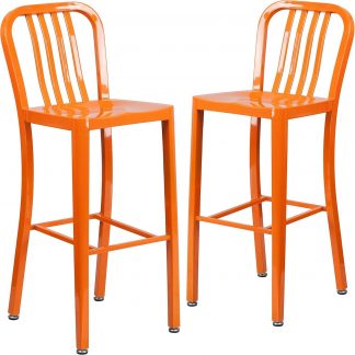 Gael Slat Back Commercial Bar Stool Orange - Set of 2 - Modern Galvanised steel