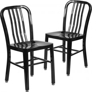 Gael Slat Back Commercial Chair Black - Set of 2 - Modern Galvanised steel