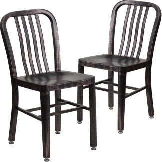 Gael Slat Back Commercial Chair Black Gold - Set of 2 - Modern Galvanised steel