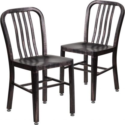 Gael Slat Back Commercial Chair Black Gold - Set of 2 - Modern Galvanised steel