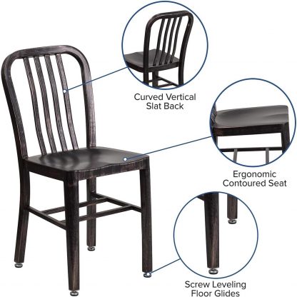 Gael Slat Back Commercial Chair Black Gold - Set of 2 - Modern Galvanised steel - Image 3