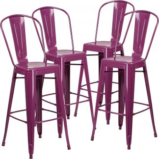 Blake 24" Industrial Style Bar Stool Chair Purple - Set of 4 - Modern Metal Counter Height