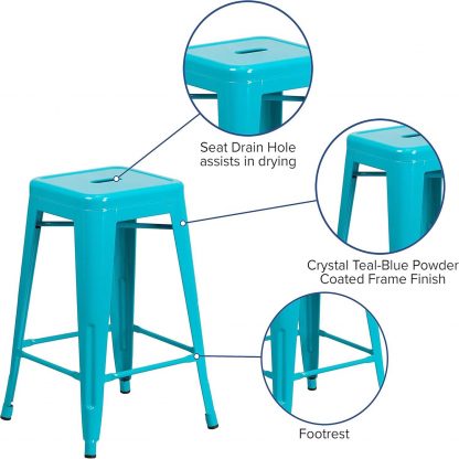 Kai 24" Industrial Style Bar Stool Crystal Blue - Set of 4 - Modern Metal Counter Height - Image 3