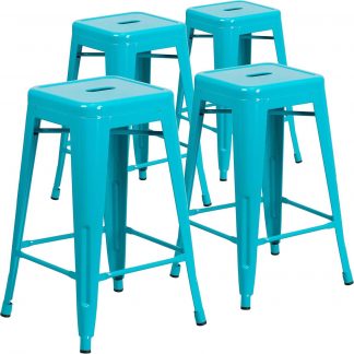 Kai 24" Industrial Style Bar Stool Crystal Blue - Set of 4 - Modern Metal Counter Height