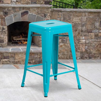 Kai 24" Industrial Style Bar Stool Crystal Blue - Set of 4 - Modern Metal Counter Height - Image 2
