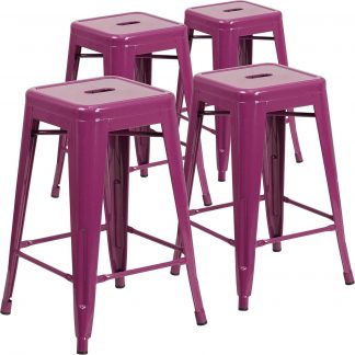Kai 24" Industrial Style Bar Stool Purple - Set of 4 - Modern Metal Counter Height