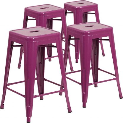 Kai 24" Industrial Style Bar Stool Purple - Set of 4 - Modern Metal Counter Height