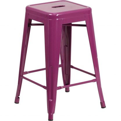 Kai 24" Industrial Style Bar Stool Purple - Set of 4 - Modern Metal Counter Height - Image 3
