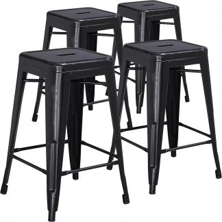 Kai 24" Industrial Style Bar Stool Black - Set of 4 - Modern Metal Counter Height