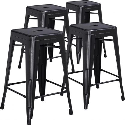 Kai 24" Industrial Style Bar Stool Black - Set of 4 - Modern Metal Counter Height