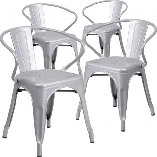 Roy Vintage Style Dining Chair Silver - Set of 4 - Modern Galvanised steel