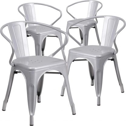 Roy Vintage Style Dining Chair Silver - Set of 4 - Modern Galvanised steel