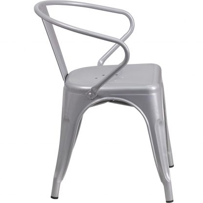 Roy Vintage Style Dining Chair Silver - Set of 4 - Modern Galvanised steel - Image 4