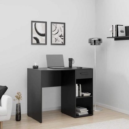 Adore Anthracite Grey Study Desk with Drawer & Shelves - Image 4