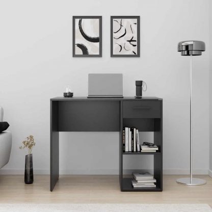 Adore Anthracite Grey Study Desk with Drawer & Shelves