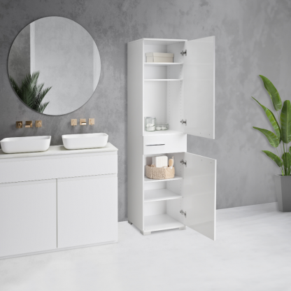 Adore White High Gloss 2 Door Storage Unit with Central Drawer - Multi-Purpose Cabinet