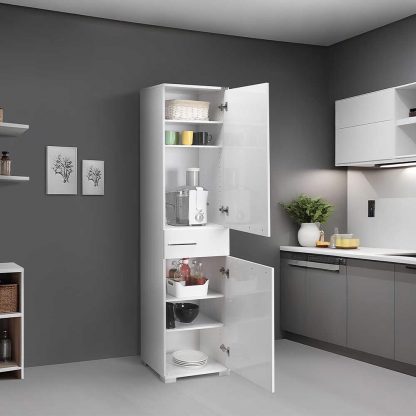 Adore White High Gloss 2 Door Storage Unit with Central Drawer - Multi-Purpose Cabinet - Image 5