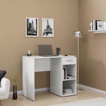 Adore Matt White Study Desk with Drawer & Shelves - Image 3