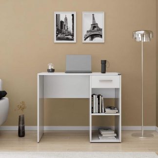 Adore Matt White Study Desk with Drawer & Shelves