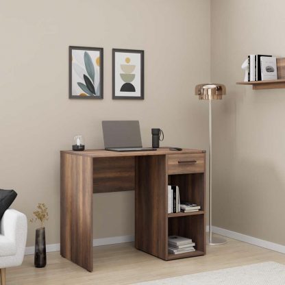 Adore Walnut Effect Study Desk with Drawer & Shelves - Image 3