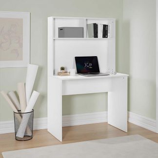 Adore Matt White Study Desk with Storage Hutch