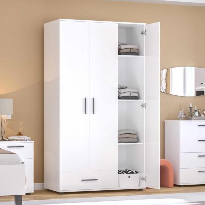 Adore Matt White 3 Door 1 Drawer Combi Wardrobe with Shelves - Image 3