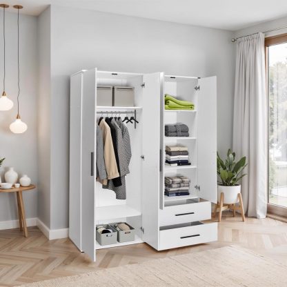 Adore Matt White 4 Door 2 Drawer Combi Wardrobe with Shelves - Image 2