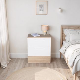 Adore Teen White & Oak 2 Drawer Bedside Table Nightstand