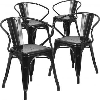 Roy Vintage Style Dining Chair Black - Set of 4 - Modern Galvanised steel