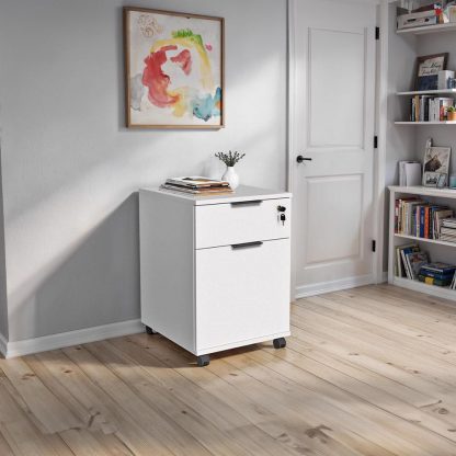 Adore Rio Matt White Mobile Office Storage Cart With Lockable Drawer - Image 3
