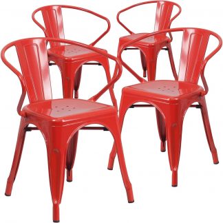 Roy Vintage Style Dining Chair Red - Set of 4 - Modern Galvanised steel