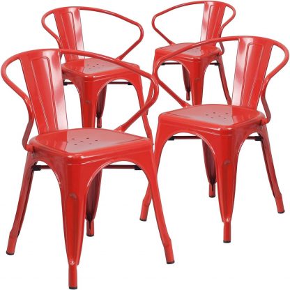 Roy Vintage Style Dining Chair Red - Set of 4 - Modern Galvanised steel