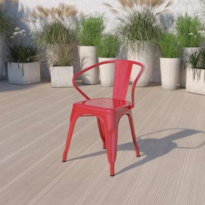 Roy Vintage Style Dining Chair Red - Set of 4 - Modern Galvanised steel - Image 3
