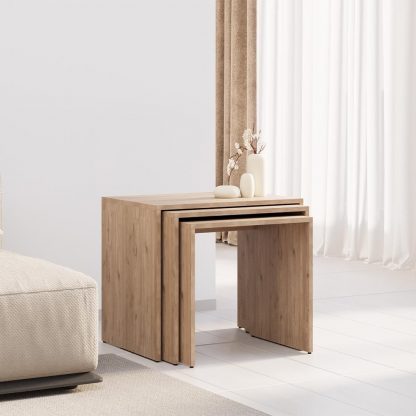 Adore Florida Oak Effect Nest of 3 Tables - Space-Saving Side Tables - Image 2