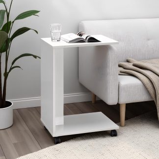 Adore Florida Matt White Sofa Laptop Table on Castors - Mobile Side Table