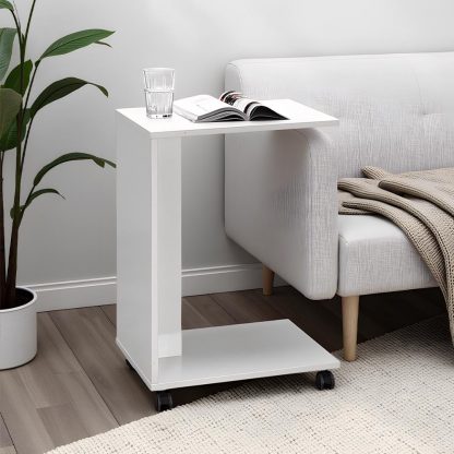 Adore Florida Matt White Sofa Laptop Table on Castors - Mobile Side Table