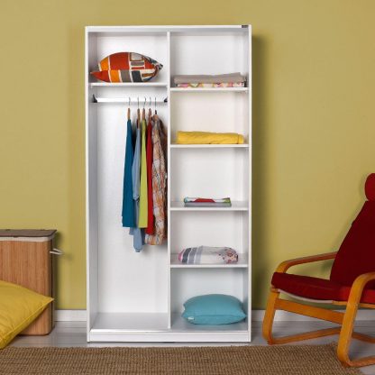 Adore Matt White Sliding 2 Door Wardrobe Half Hanging Half Shelves - Image 2