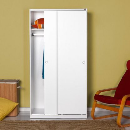 Adore Matt White Sliding 2 Door Wardrobe Half Hanging Half Shelves - Image 6