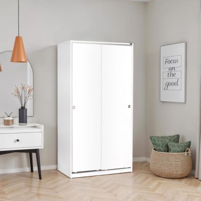 Adore Matt White Sliding 2 Door Wardrobe Half Hanging Half Shelves - Image 3