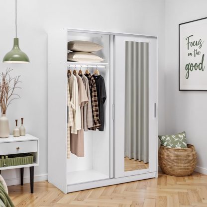 Adore Matt White Sliding 2 Door Wardrobe 120cm with Mirror - Image 3