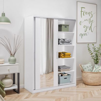 Adore Matt White Sliding 2 Door Wardrobe 120cm with Mirror - Image 2