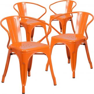 Roy Vintage Style Dining Chair Orange - Set of 4 - Modern Galvanised steel
