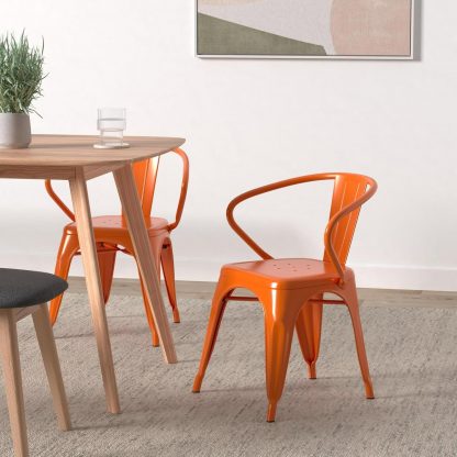 Roy Vintage Style Dining Chair Orange - Set of 4 - Modern Galvanised steel - Image 3