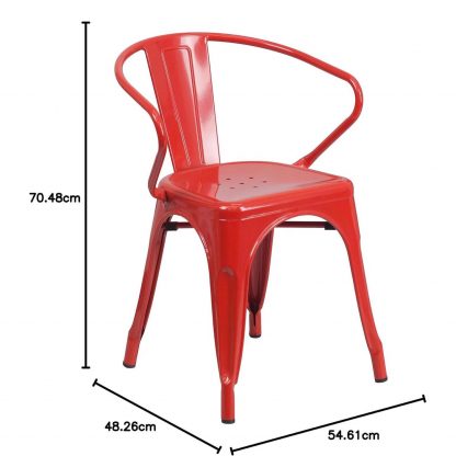 Roy Vintage Style Dining Chair Red - Set of 4 - Modern Galvanised steel - Image 2