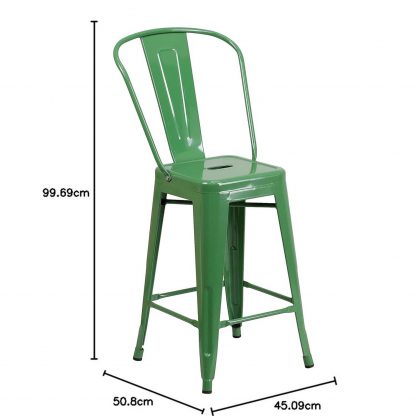 Lily 24" Industrial Style Bar Stool Chair Green - Set of 4 - Modern Metal Counter Height - Image 2